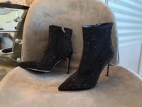 women shoes black heeled ankle boots virginie crystal bling bling boots