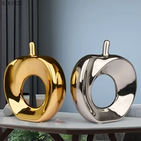 creative ceramic hollow apple ornaments golden silver gilded apple crafts living room art fruit furnishings home decoration gift