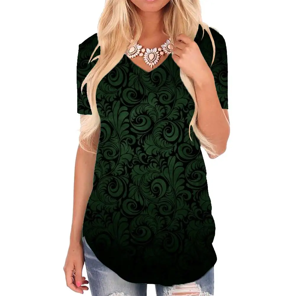 

Giyu Brand Abstract T Shirt Women Psychedelic Tshirts Printed Art V-neck Tshirt Green Shirt Print Womens Clothing Punk Rock Cool
