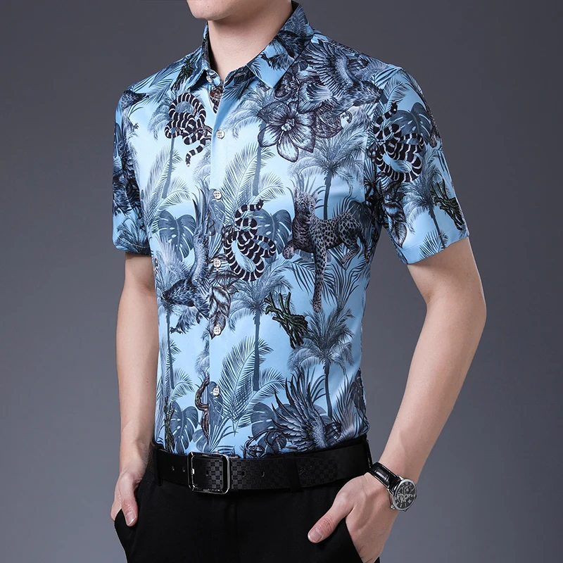 Новые летние мужские рубашки с цветочным принтом 2020 повседневные коротким