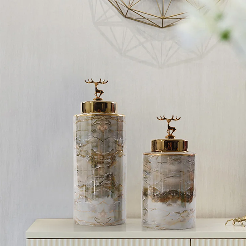 

Simplicity Modern with Cover Ceramic Vase Marble Pattern Flower Vases Living Room Porch Wine Cabinet Flower Pots Decorative
