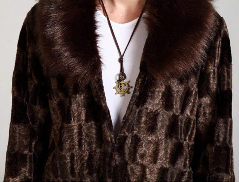 Мужская зимняя шуба из искусственного меха Повседневная Длинная коричневая