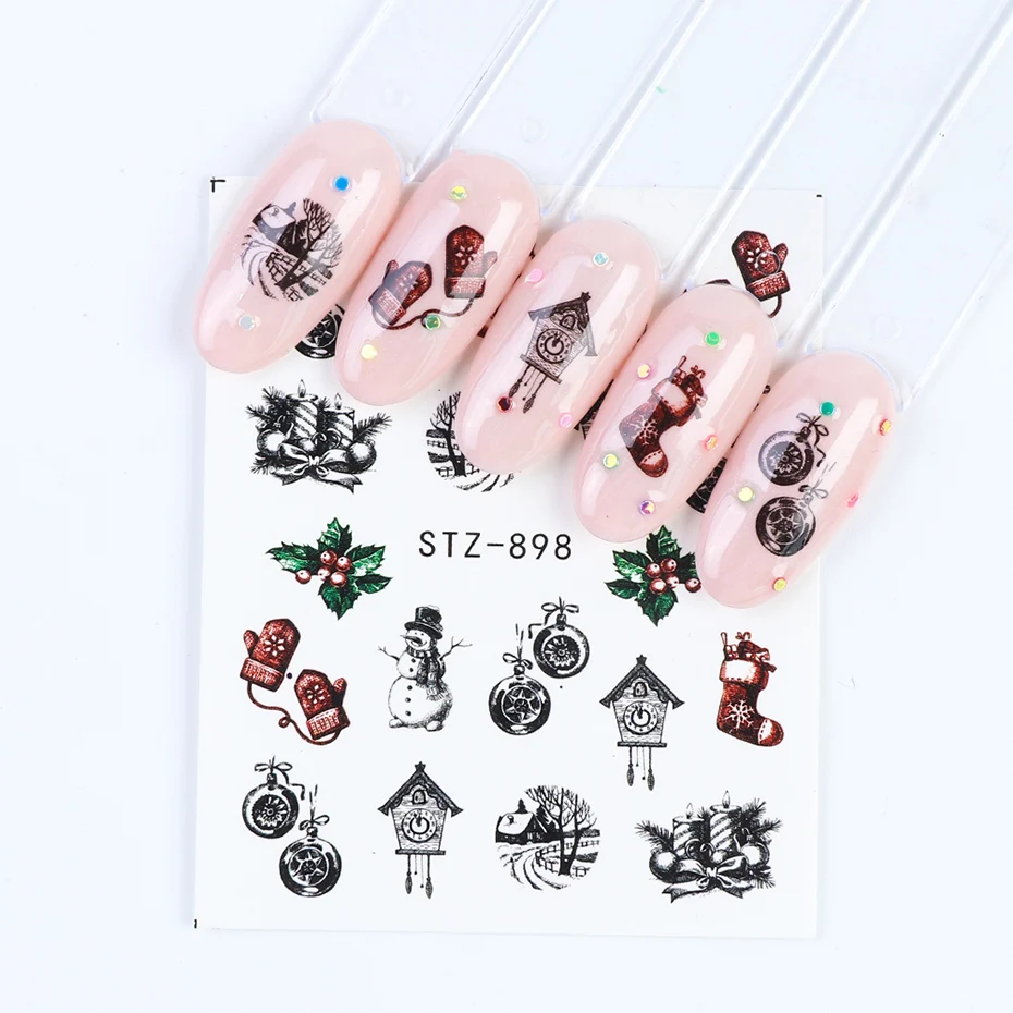 12pcs Xmas Nail Sticker Wraps Decal Snowflake Animal Christmas Tree Flower Decals Winter Water Transfer Slider JISTZ892-905