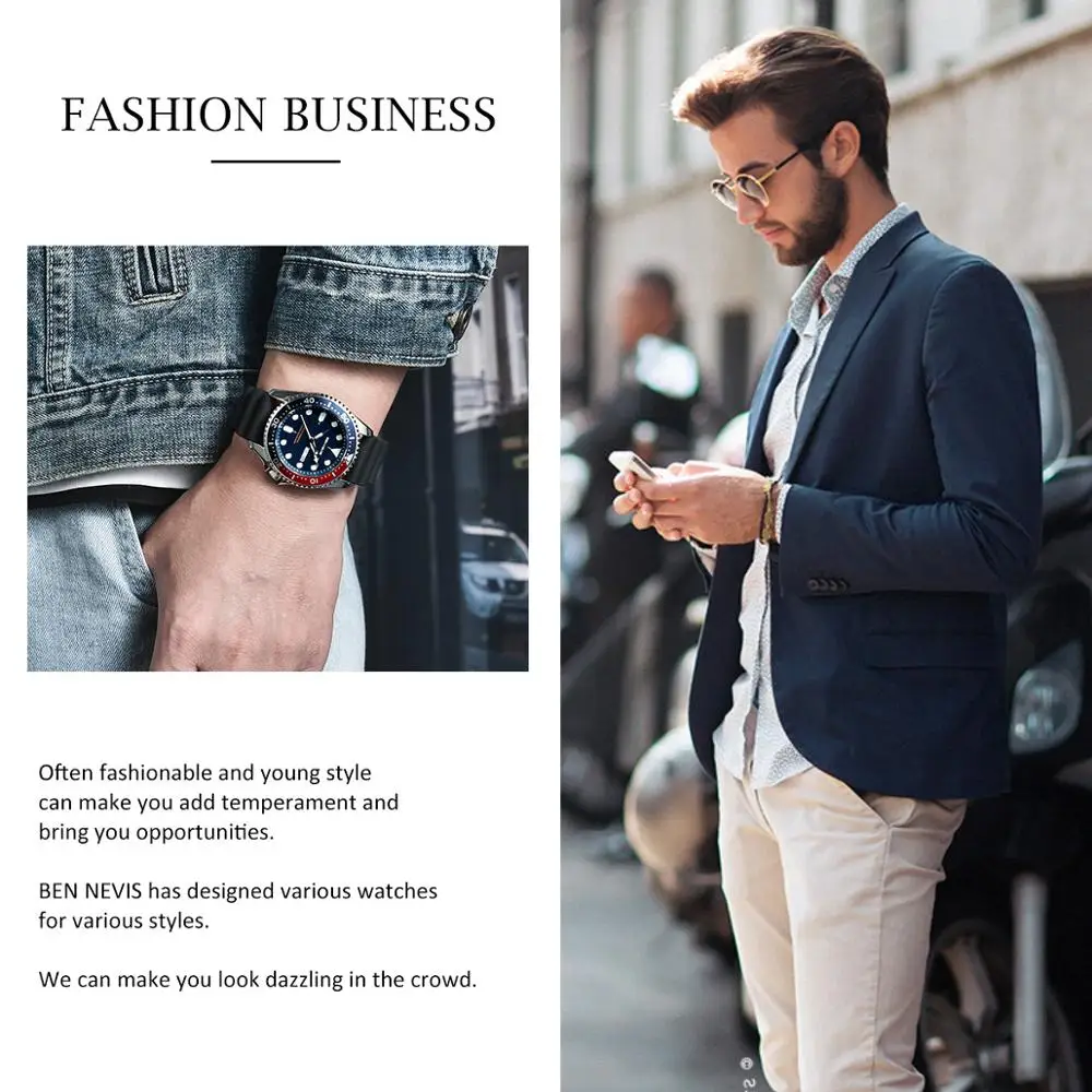 

Ben Nevis New Men's Watches Rubber Strap Quartz Watch Luminous Hands Military Waterproof Wristwatch for Man Relogios Masculinos