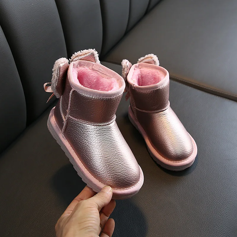 Зимние Детские модные зимние ботинки толстые детские хлопковые с бантом теплые