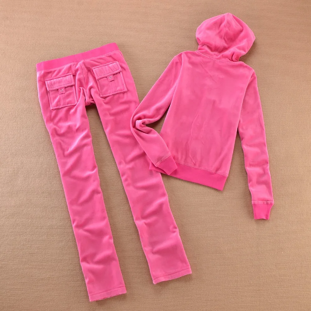 Velvet Spring Fall 2021 Women'S Fabric Tracksuits Velour Suit Women Track Suit Hoodies And Pants Pure Color XS-XL images - 6