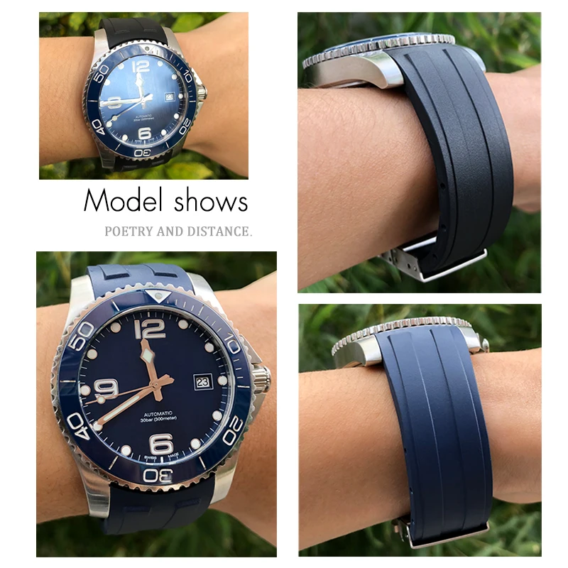 21mm 22mm High Quality Curved Rubber Silicone Strap Fit for Longines Hydroconquest L3 MIDO Watch Waterproof Sport Soft Watchband | Наручные