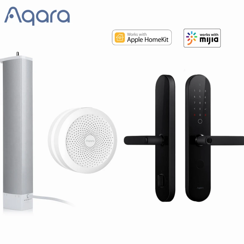 

Мотор для штор Aqara Zigbee + умный дверной замок N100, разблокировка по отпечатку пальца, пароль, Bluetooth, NFC + M1S хаб, шлюз с RGB LedHomeKit