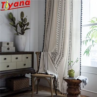 bohemian geometric linen curtains for living room modern tassels curtains semi blackout white window drapes vt