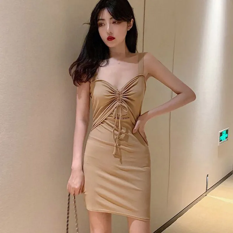 

2020 Sexy Sleeveless Summer Dress Sexy V Neck Bodycon Dress Women Solid Color Sling Party Mini Dress