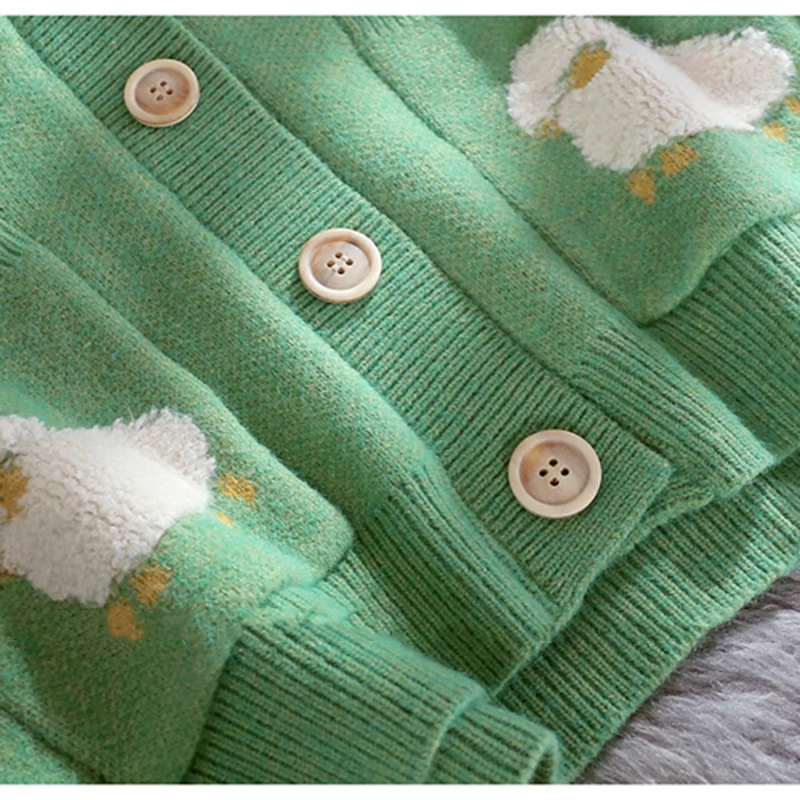 

Merry Pretty kawaii sweet Autumn New Sweater Female Cardigan Loose Knit Coat Cute Cartoon Print V Neck Cardigan Oversized Jacket