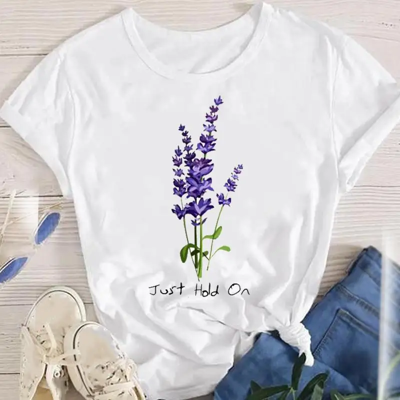 

Women Lady Watercolor Plant New 2022 Female Fashion Tees Short Sleeve Cartoon Clothes Print Regular Tops Graphic Tshirt T-Shirt