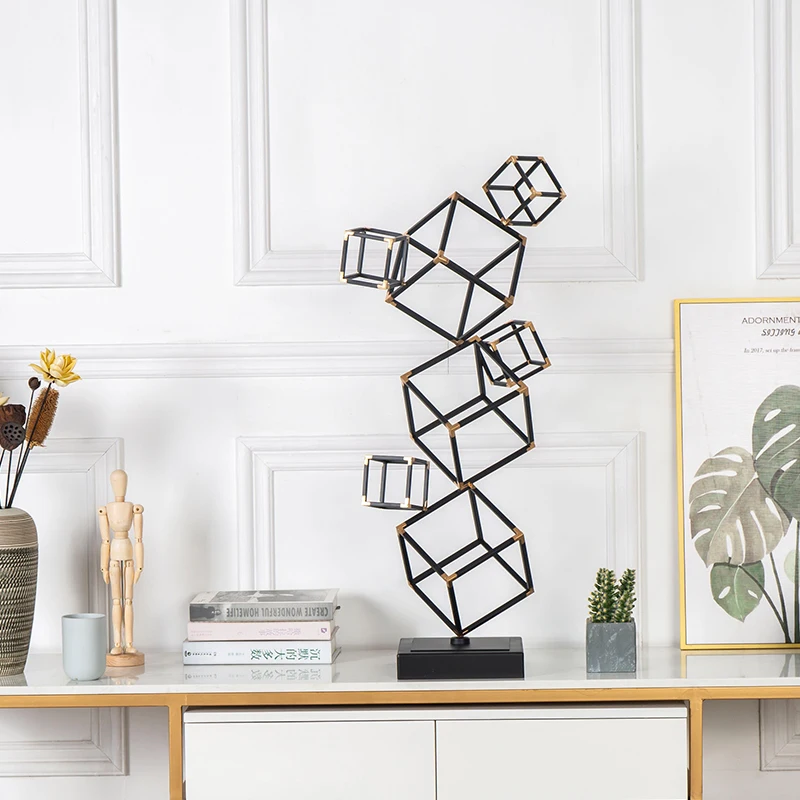 Современный набор золотой черный металлический кубик фигурки Большой 70 см