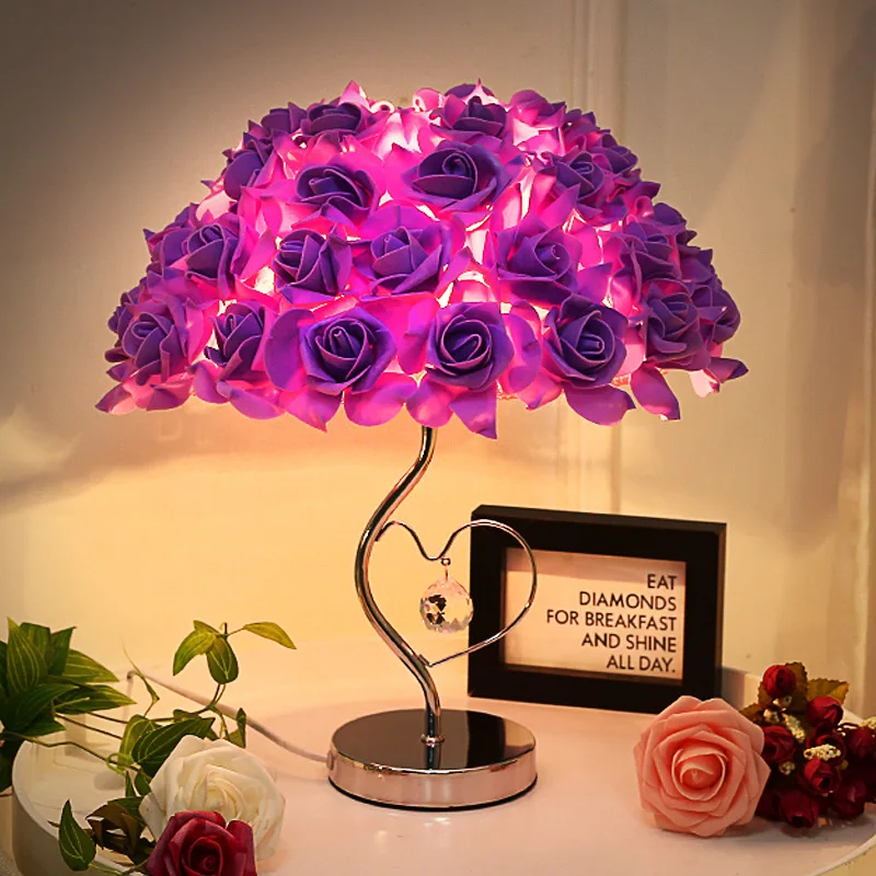 Romantic Rose Table Lamp Modern Bedside Reading Apartment Living Room Flower Desk For Bedroom Light Art Deco Home Pavilion | Лампы и