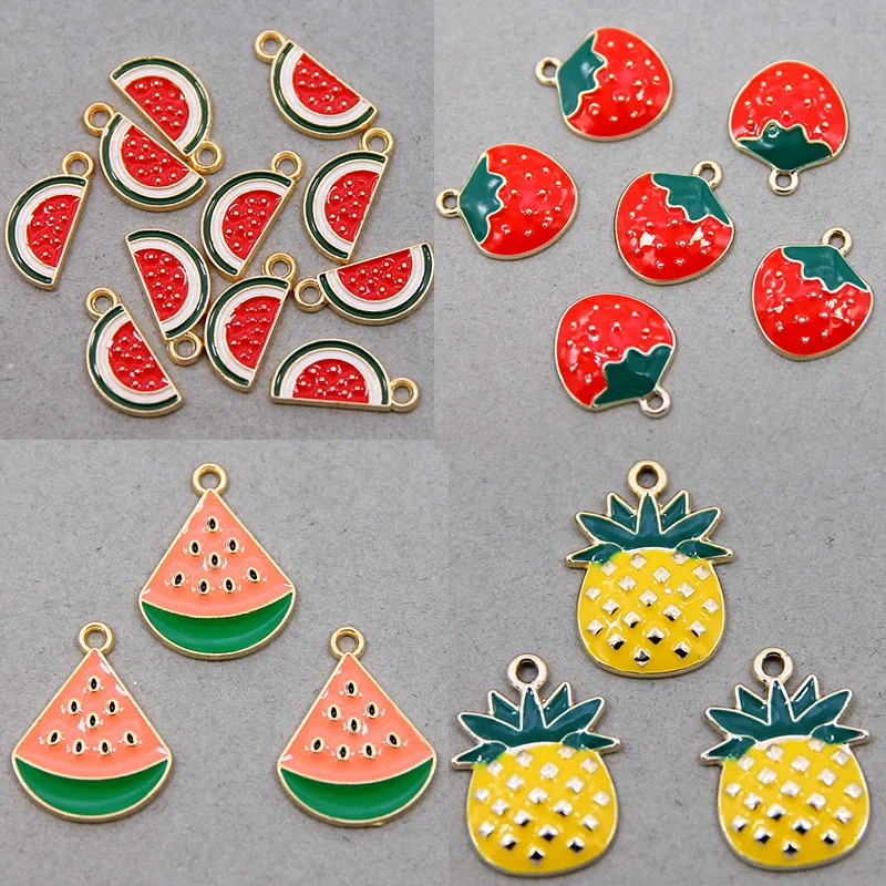 6 шт./лот милые эмалевые подвески для сережек ожерелье фрукты Клубника арбуз