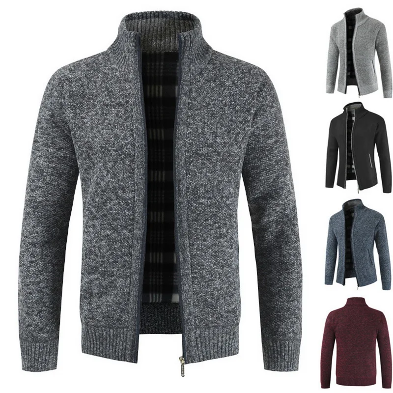Мужской Повседневный тонкий толстый вязаный кардиган на молнии с карманами, новинка, модное мужское классическое пальто на молнии
