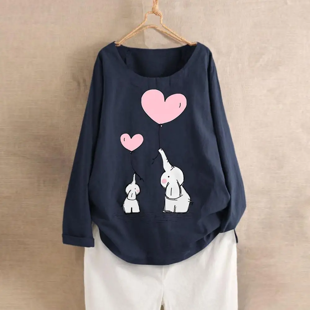 Женская рубашка с длинными рукавами Повседневная размера плюс принтом слона и