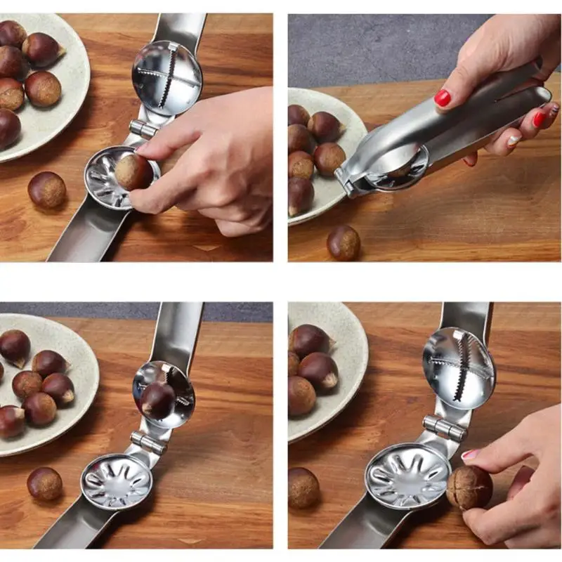 stainless steel 2 in 1 quick chestnut clip walnut pliers metal nutcracker sheller nut opener kitchen tools cutter gadgets free global shipping