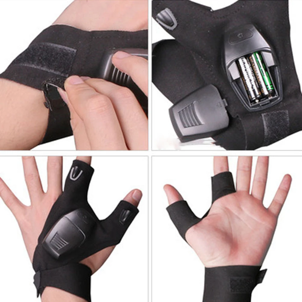 

1pair Night Lighting Waterproof Fishing Gloves with LED Flashlight Rescue Tools Outdoor Hiking Fishing Cycling Fingerless Gloves