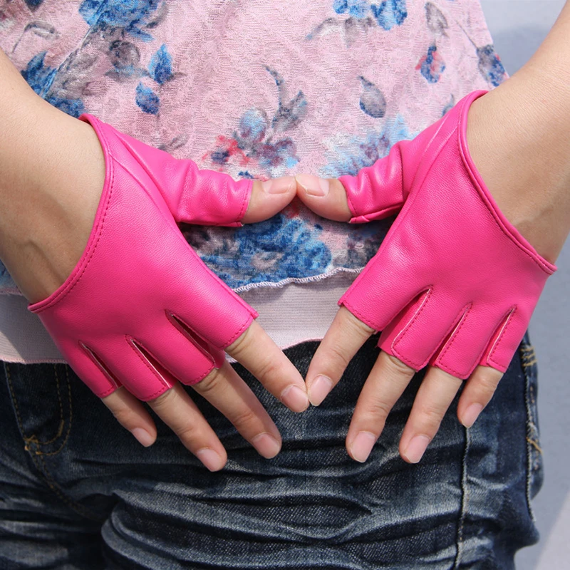 Перчатки женские короткие из искусственной кожи модные пикантные митенки с