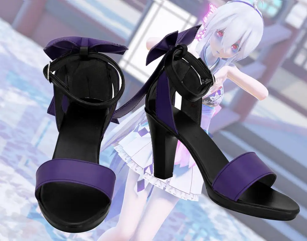 

Сандалии Vocaloid Yowane Haku для косплея, фиолетовая Кожаная обувь, сандалии на высоком каблуке, изготовленные на заказ