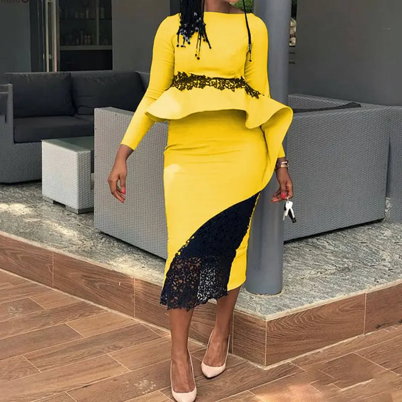 Женское облегающее платье в стиле пэчворк кружевное средней длины с высокой