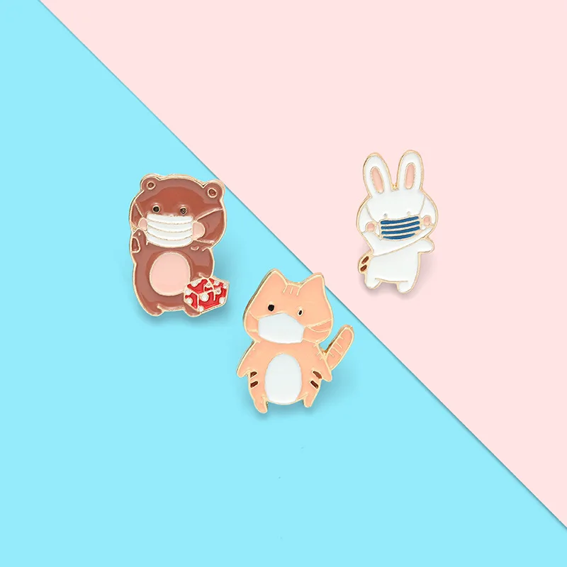 Забавные Маски кошка медведь искусственная рубашка отворот бейдж сумка