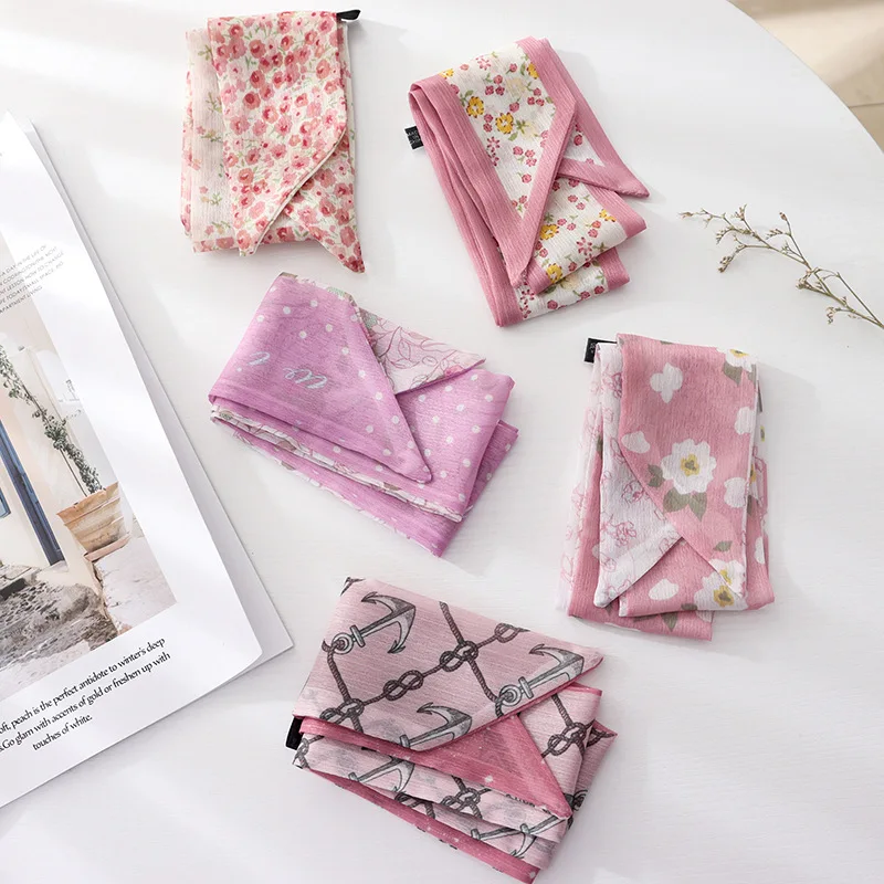 Женский длинный шелковый шарф Розовая Повязка на голову с цветочным рисунком