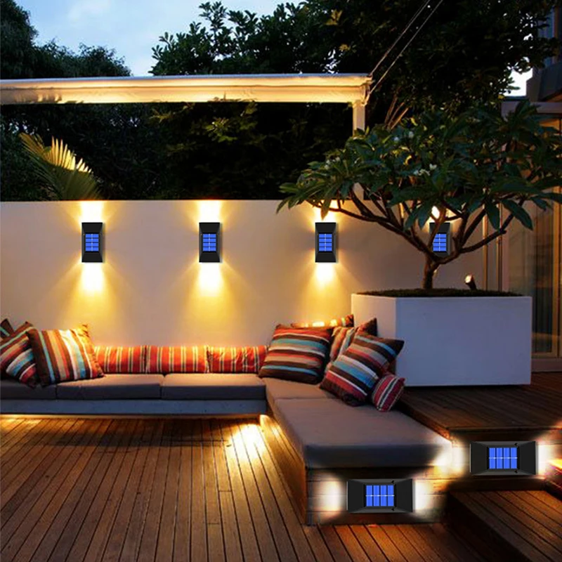 2PCS Outdoor Solar Wall Lamps Spotlights Solar LED Light Balcony Decorations Garden For Country House Terrace Patio Sunlight