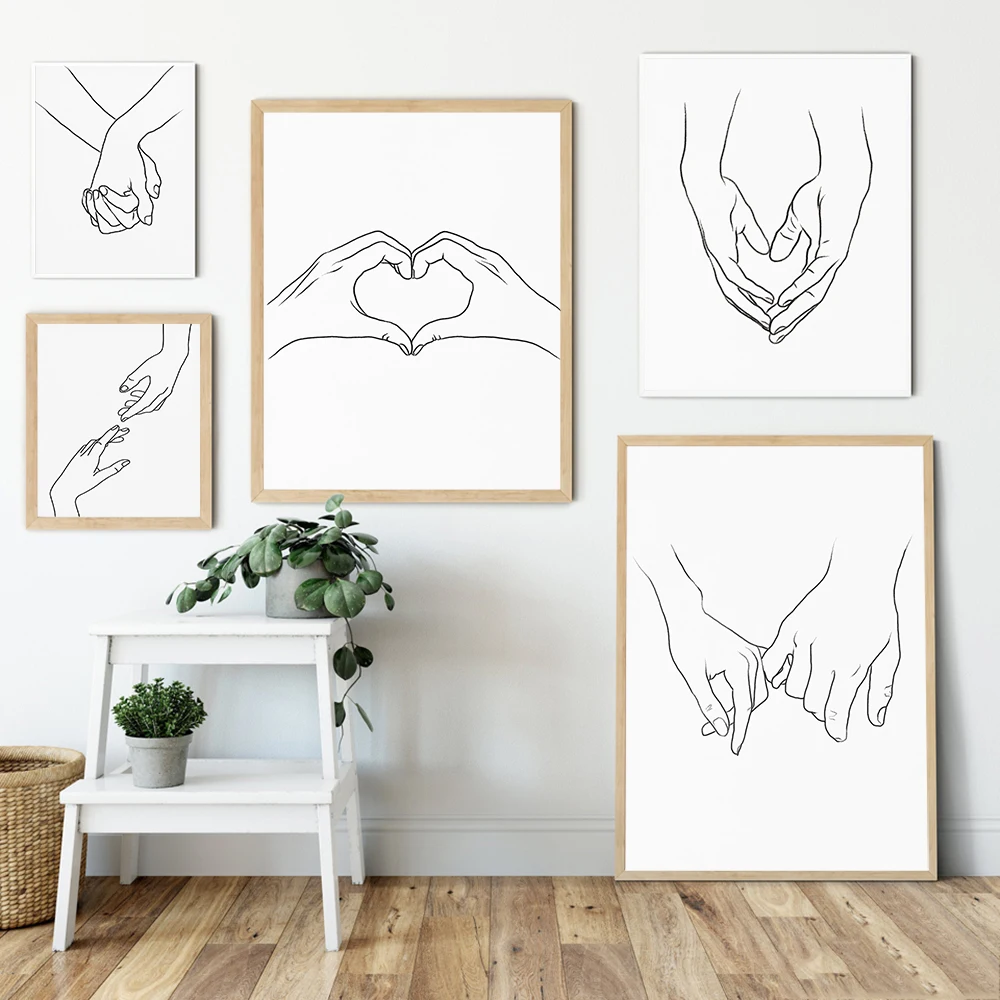 Оригинальный минималистский постер Pinky Фе рисование линий черно-белые руки