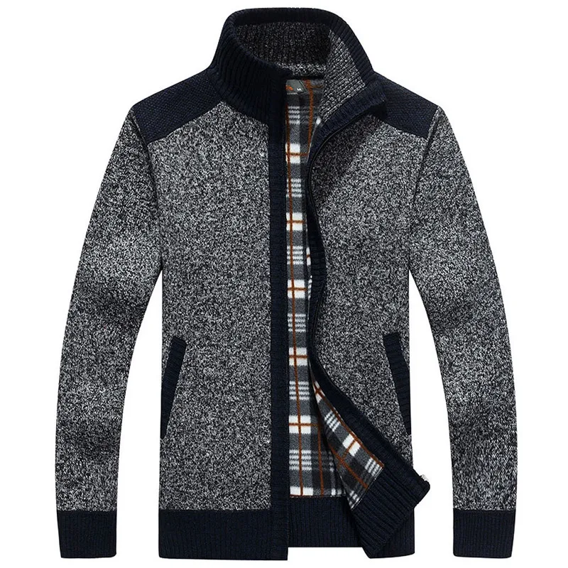 

Mens Mandarin Collar Cardigan Pocket Patchwork Warm Zipper Autumn Winter Thick Jackets Knitted Casual Male Sweater Drop Shipping