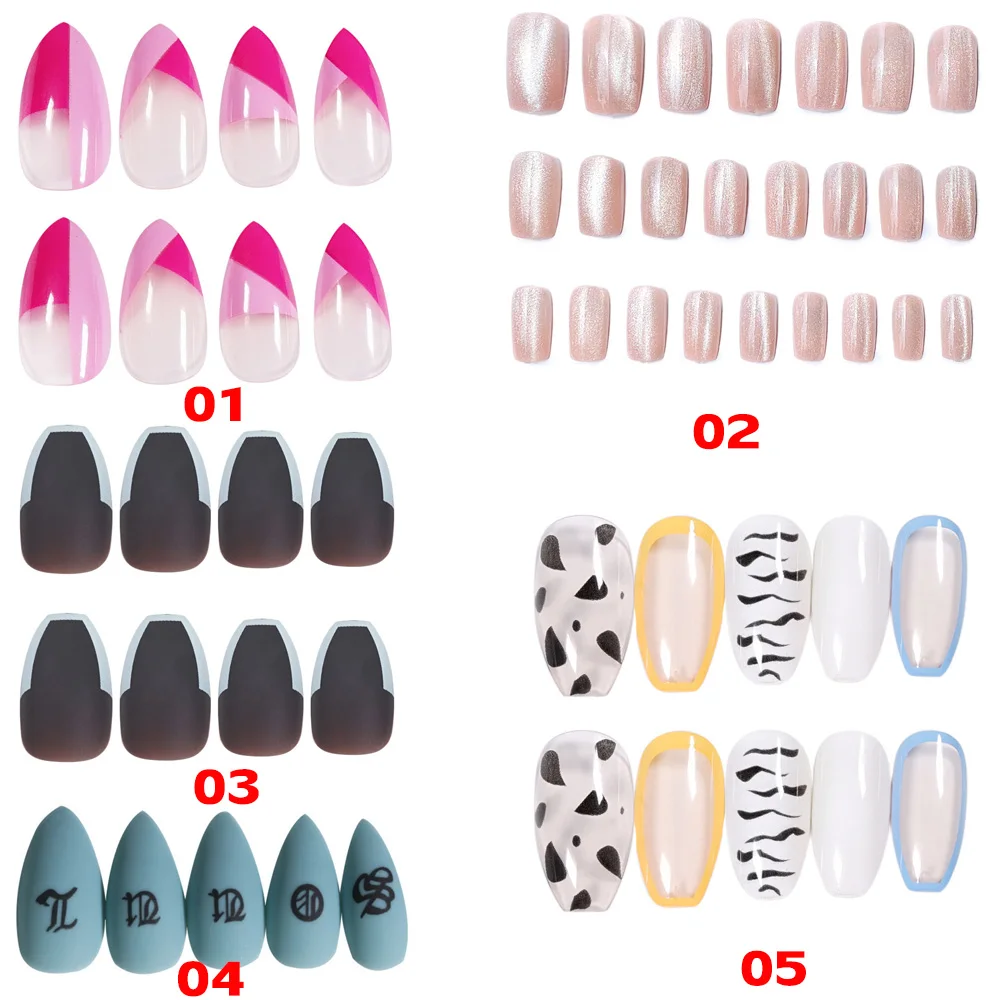 

24pcs/set Long Stiletto Fake Nails Press on Punk Ancient Letters Pattern Matte Artificial Full False Nail Tips Manicure Tools