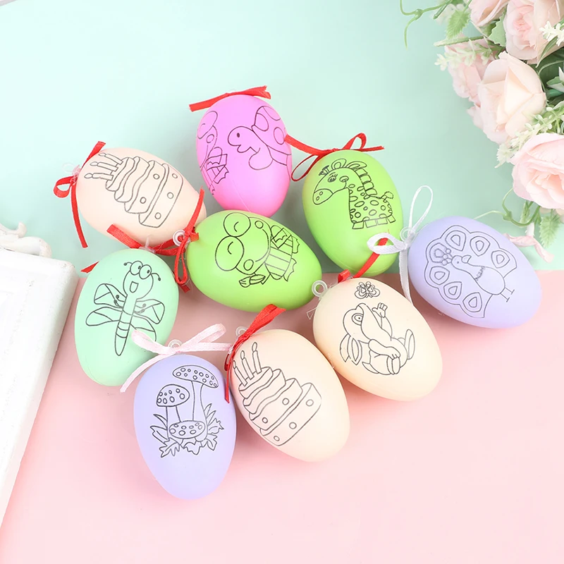 

8pcs/Set Handmade DIY Easter Egg & Colorful Pen Cartoon Painted Painted Eggshell Toys Kids Educational Arts And Crafts For Kids
