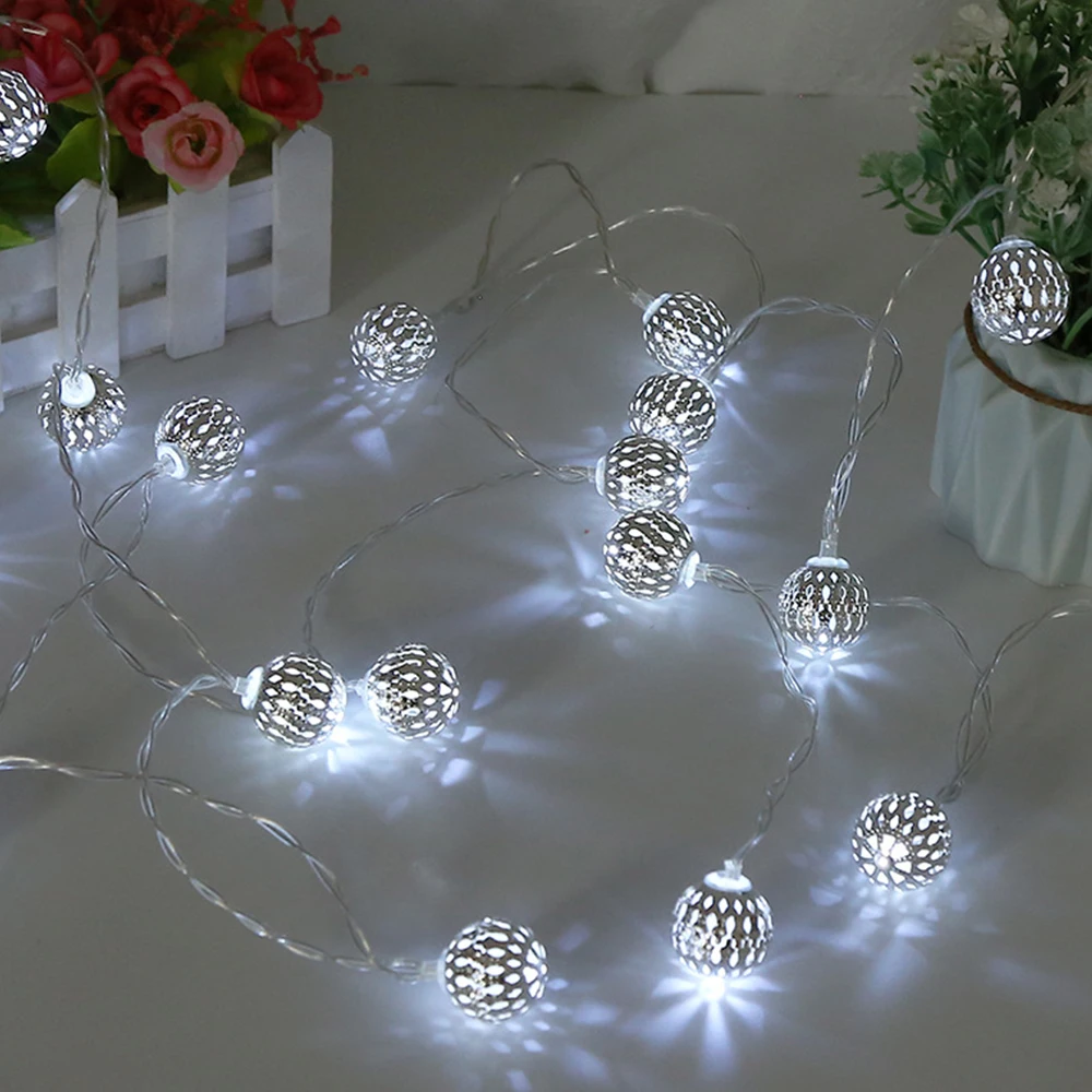 

50/40/20leds Xmas Moroccan String Lights Moroccan Hollow Metal Ball LED Fairy Lamp for Wedding New Year Party Festival Decor