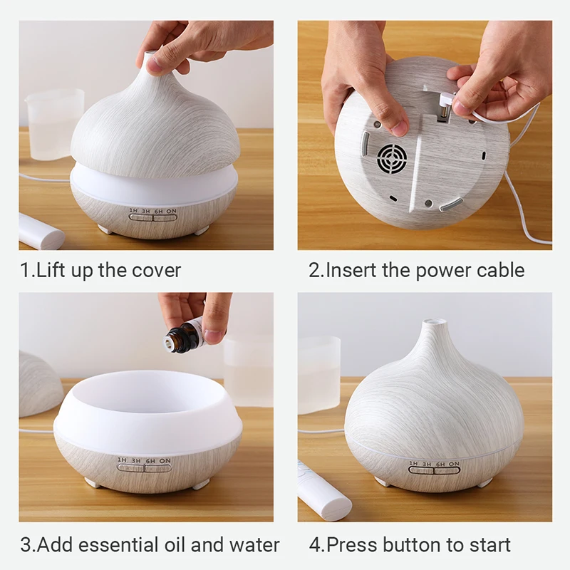 

550ml Essential Oil Diffuser Ultrasonic Air Humidifier with White Grain LED Lights Cool Mist for Office Home