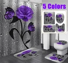 Набор нескользящих ковриков для ванной комнаты с 3d-розой и бабочками, водонепроницаемые, с принтом, занавеска для душа, крышка для унитаза, набор ковриков для ванной