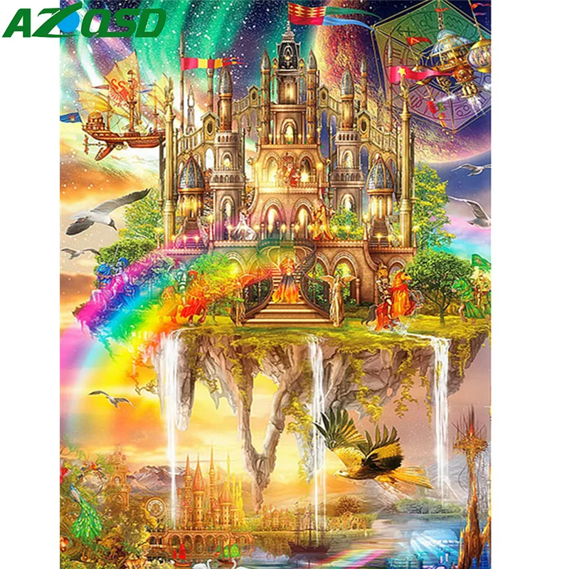 Алмазная вышивка AZQSD Замок бриллиантовая строчка картина Стразы ручной работы |