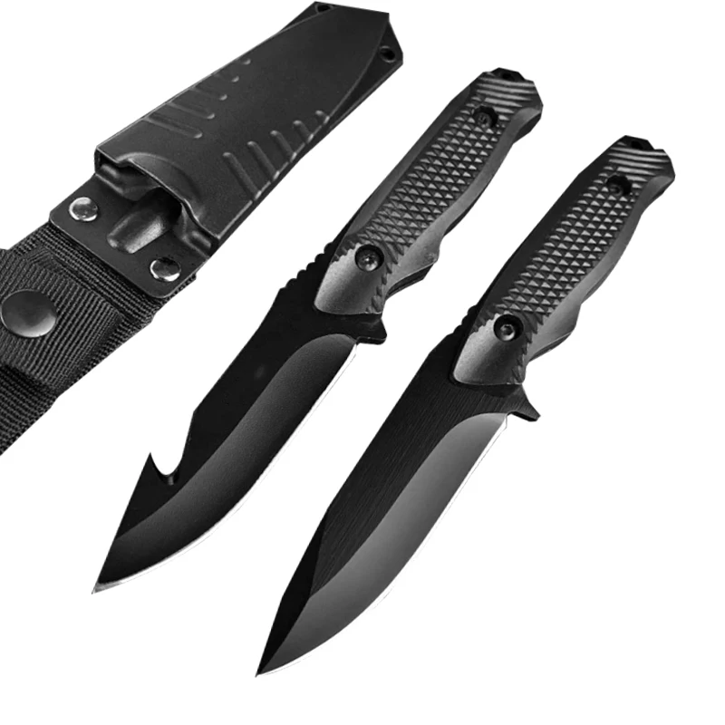 

Mengoing Outdoor Tactical Straight Knife with Hook Little Black Panther Fixed Blade Knife ABS Sheath Self Defense