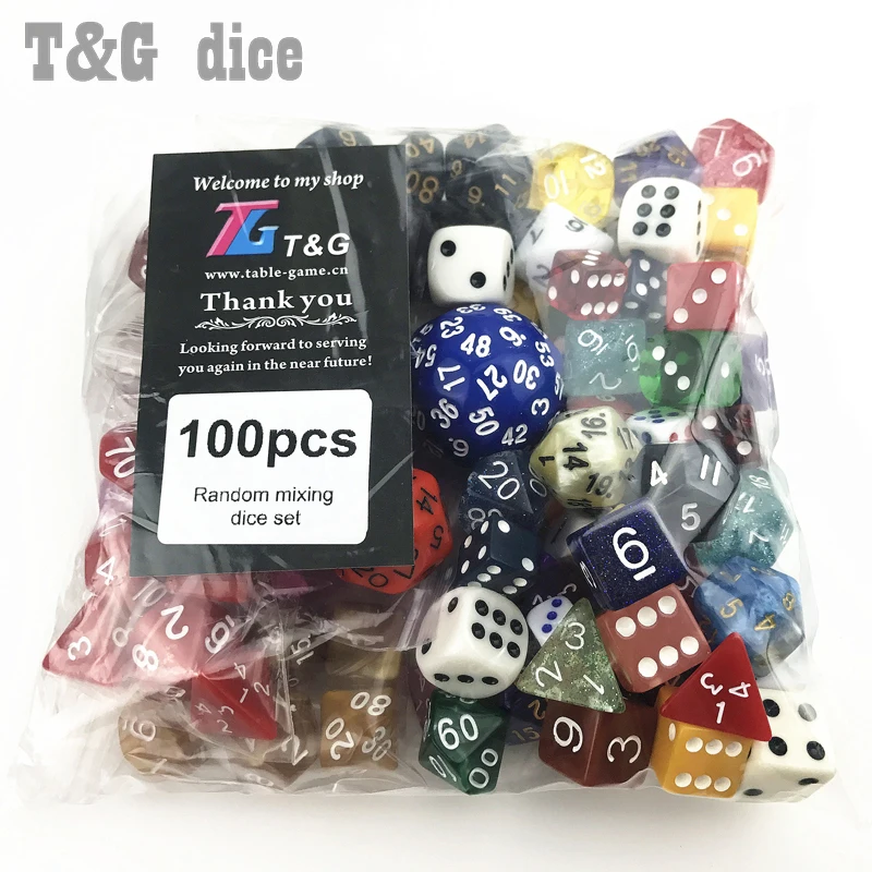 T & G оптовая продажа набор пластиковых многосторонних игральных костей 100