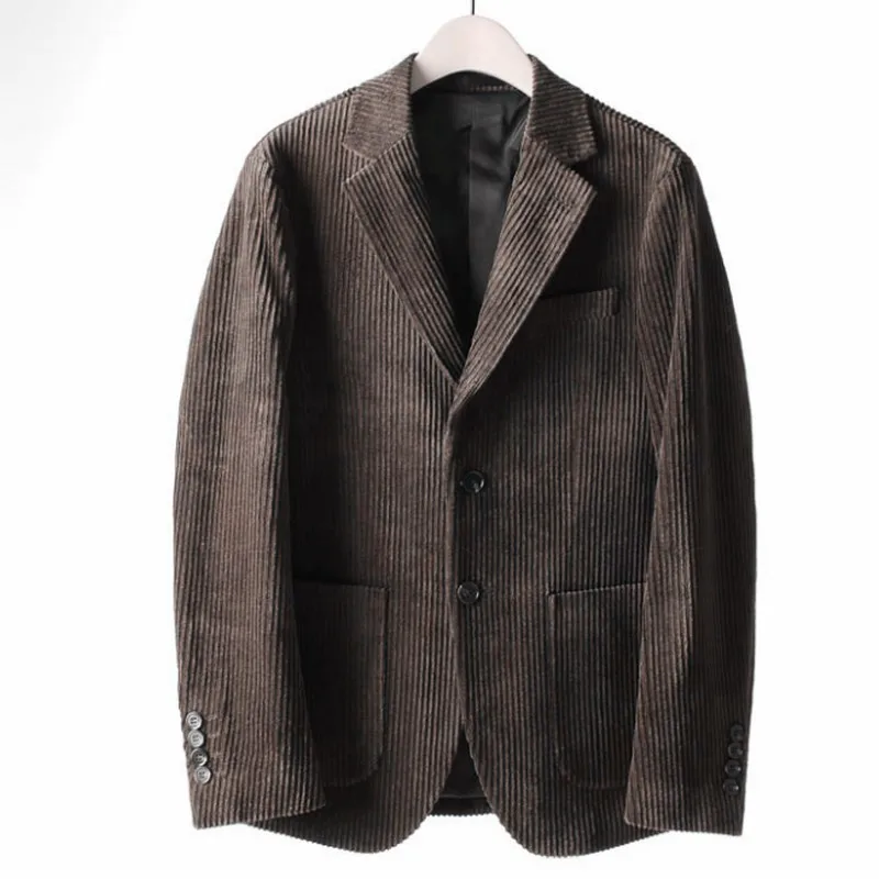 Nwe Вельветовая Мужская куртка одноцветная с двумя кнопками Мужской Блейзер для