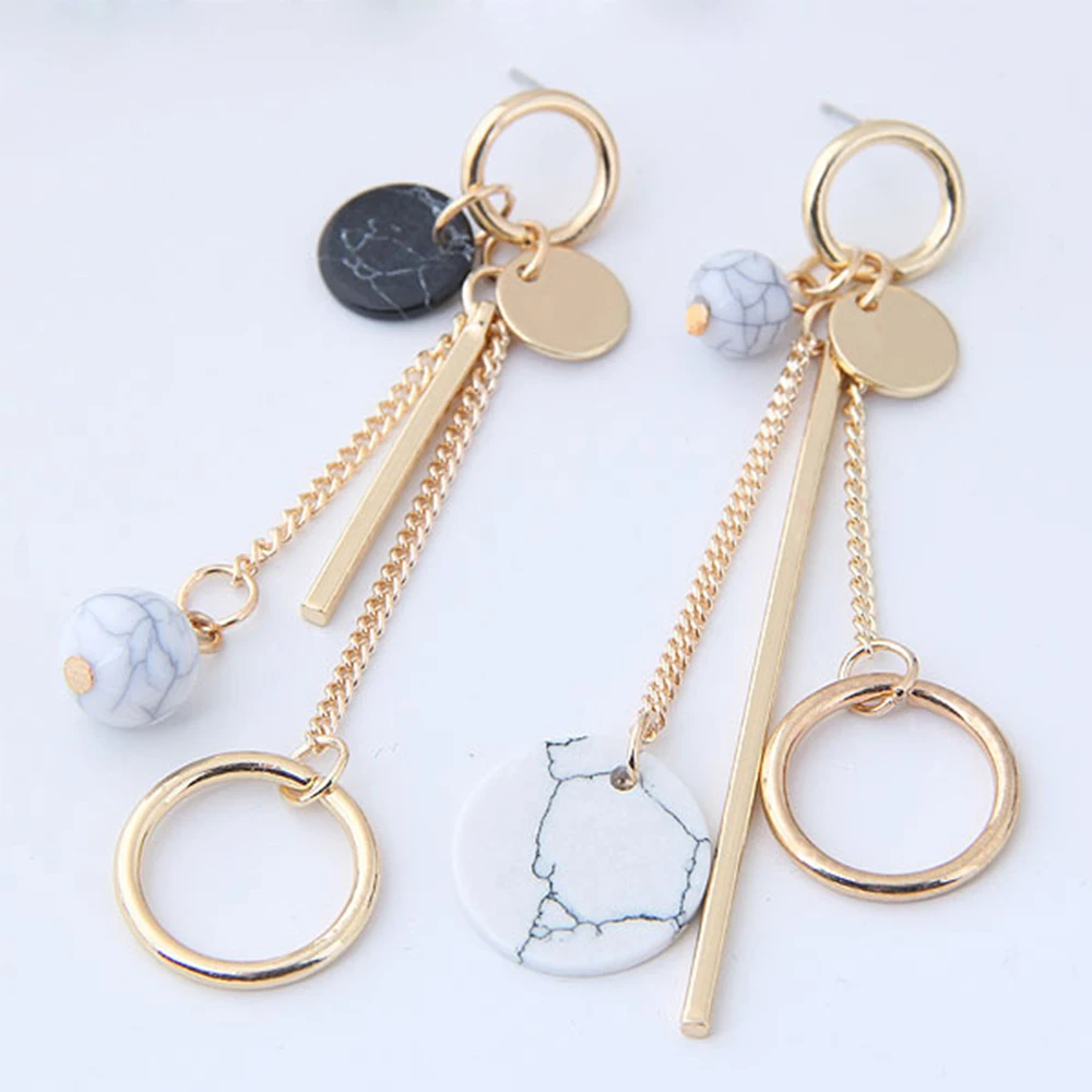 Серьги женские металлические треснутые мраморные Длинные круглые кольца Ретро