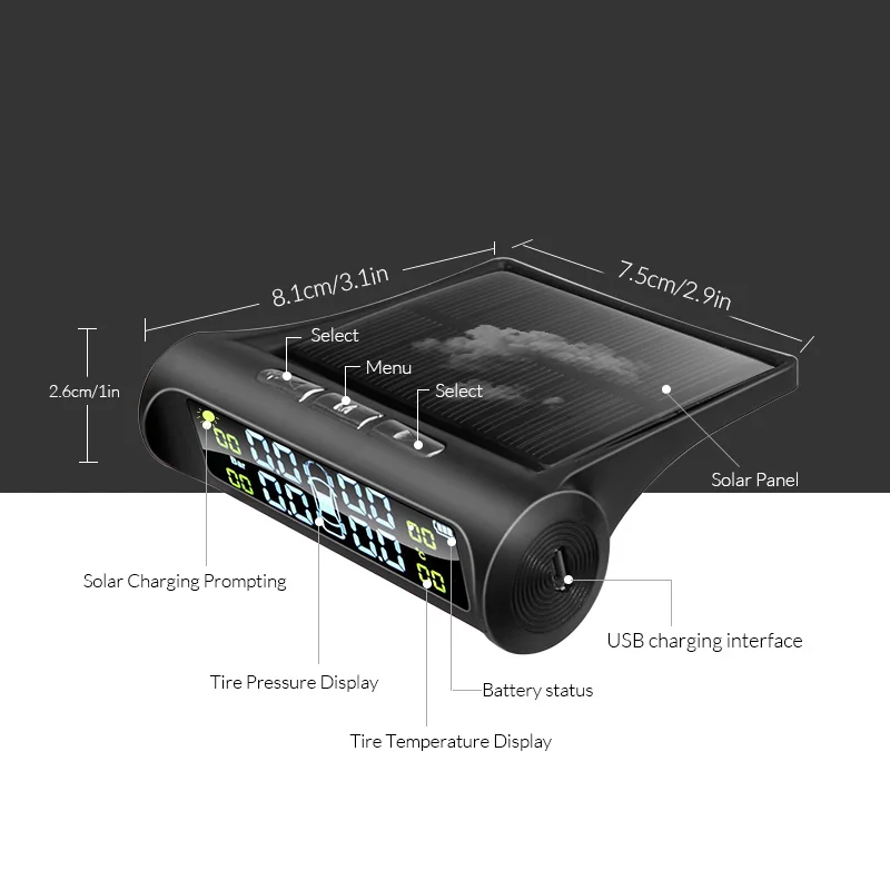 E ACE Солнечный TPMS монитор для автомобильных шин датчик давления в шинах