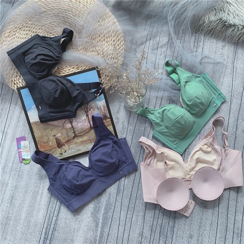 

Light luxury sleep vest type bra and underpants set thin cotton insert pad bralette three-breasted underwear wire free lingerie