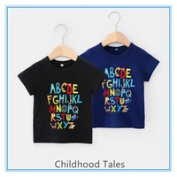 summer letters print tops for children round neck short sleeved tops cotton t shirts for boys and girls