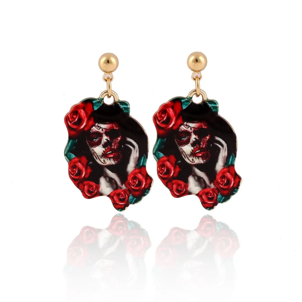1Pair Calavera Sugary-Sweet Whimsical Skull Earrings Celebrate Mexican Halloween Day Sugar Women Head | Украшения и аксессуары