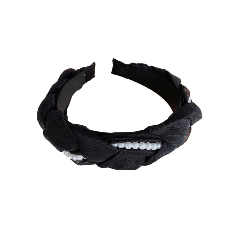 

Pearl Braided Headband Girls Twist Wide Hairband Fashion Braid Hair Hoop Solid Color Head Hoop Headdress Women Organza Hair Band