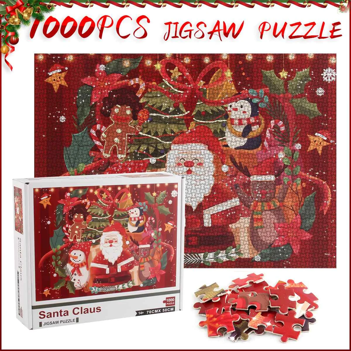 

1000 Pieces Christmas Puzzle Santa Snowman Mooses Puzzle Toy Educational Children'S Christmas Gift Adult DIY Toy Decompression