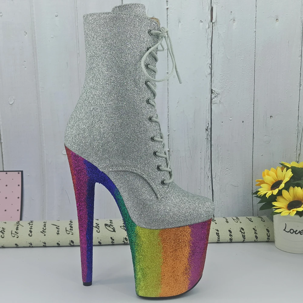 Leecabe радужные разноцветные блестящие сапоги на платформе и высоком каблуке 20 см/8