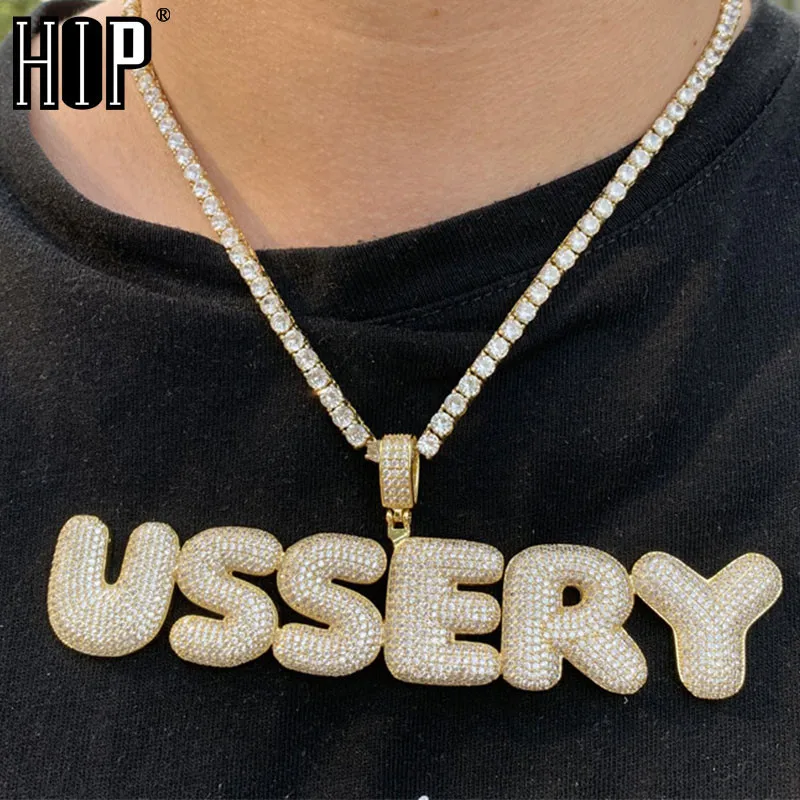 Хип хоп обычай имя Циркон льдом из пузыря цепочка с буквами подвески и ожерелья