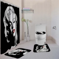 4pcs bath mat set sexy shower curtain set with non slip rugsblack and white toilet bath mats bathroom rug set